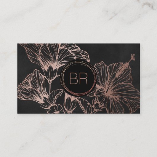 Chic Rose Gold Floral | Carte de visite monogramme (Devant)