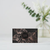 Chic Rose Gold Floral | Carte de visite monogramme (Debout devant)