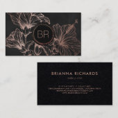 Chic Rose Gold Floral | Carte de visite monogramme (Devant / Derrière)