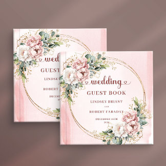 Chic Rose Gold Flowers and Greenery Wedding Guest  Gastenboek
