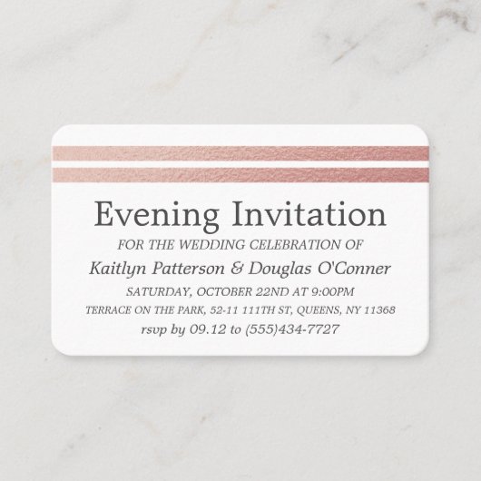 Chic Rose Gold Foil Stripes soirée Ticket de l'évé (Devant)