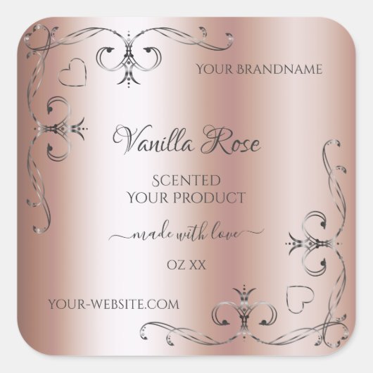 Chic Rose Gold Produit Étiquettes Argent Ornate Co (Devant)