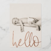 Chic Rose Gold Texte Hello Photo Baby Faire-part (Recto)