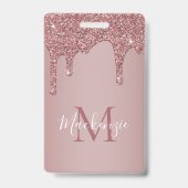 Chic Rose Goud Druppelende Glitter Monogram Badge (Achterkant)
