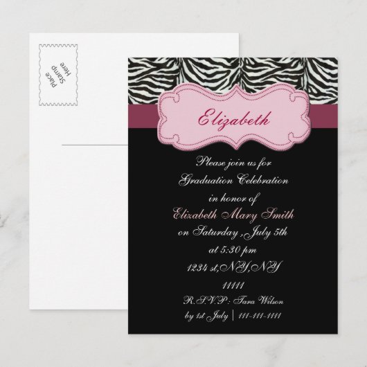 chic rose Graduation party Invitation (Devant / Derrière)