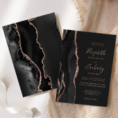 Chic Rose noir Or Agate Faire-part de mariage fonc