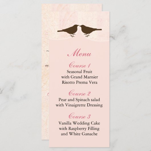 Chic rose oiseau cage, inséparables Cartes de menu (Devant / Derrière)