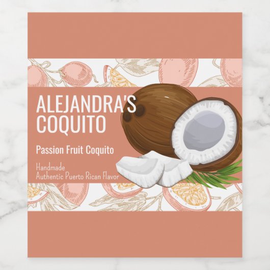 Chic Rose Passion Fruit Coquito Étiquette bouteill (Étiquettes simples)