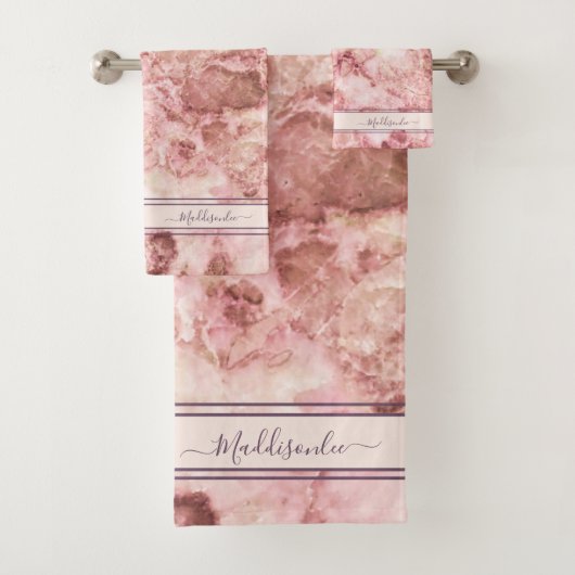 Chic Rose rose cristal Monogramme Nom Marble Agate (En situation)