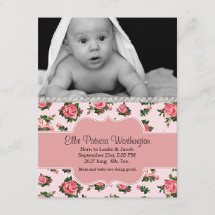 Chic rose Roses Baby Girl Faire-part de naissance
