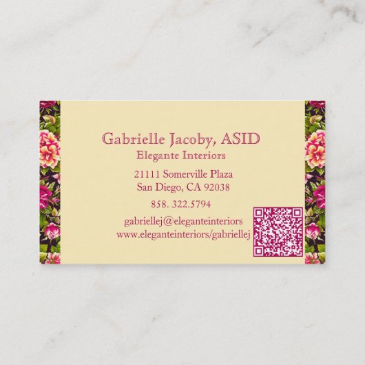 Chic rose Roses Floral QR Code Carte de visite (Dos)