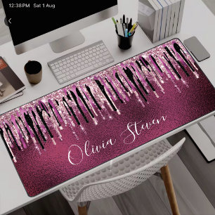 Chic rose vif noir paillettes monogramme