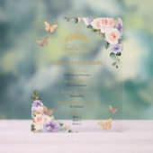 Chic Rose violet Floral Quinceanera Bar Menu Boiss (Neutre)