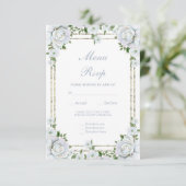 Chic Roses & Bordure Argentée Florale Menu RSVP (Debout devant)