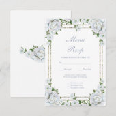 Chic Roses & Bordure Argentée Florale Menu RSVP (Devant / Derrière)