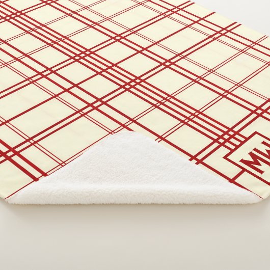 Chic rouge à rayures plaid crème monogramme (3/4)