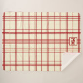 Chic rouge à rayures plaid crème monogramme (Devant (Horizontal))