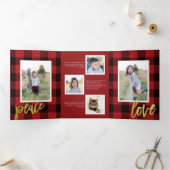 Chic Rouge Plaid + Gold Script Carte photo de vaca (Intérieur)