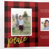 Chic Rouge Plaid + Gold Script Carte photo de vaca (Intérieur en premier)