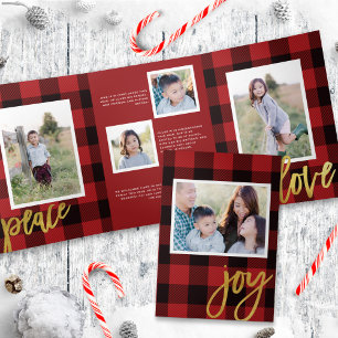 Chic Rouge Plaid + Gold Script Carte photo de vaca