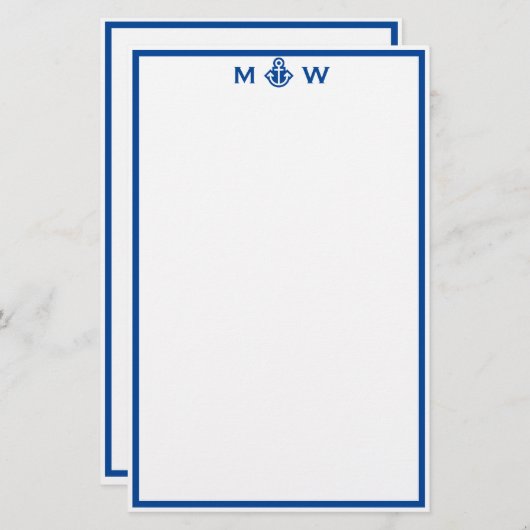 Chic Royal Blue Anchor Monogram Stationery Briefpapier (Voorkant / Achterkant)