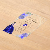 Chic Royal Blue Floral Acryl Uitnodigingen (Laagn)