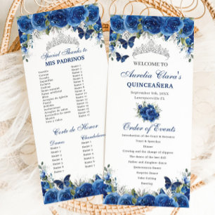 Chic Royal Blue Floral Quinceañera Evenementenorde Programma