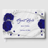 chic royal blue floral Silver blad geometrisch Gastenboek (Voorkant)