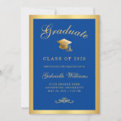 Chic Royal Blue Gold Lijst Script Afstuderen Aankondiging (Voorkant)