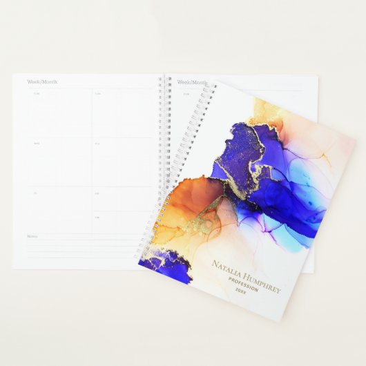 Chic Royal Blue Orange Personnalisé Planner (Devant avec enveloppe)