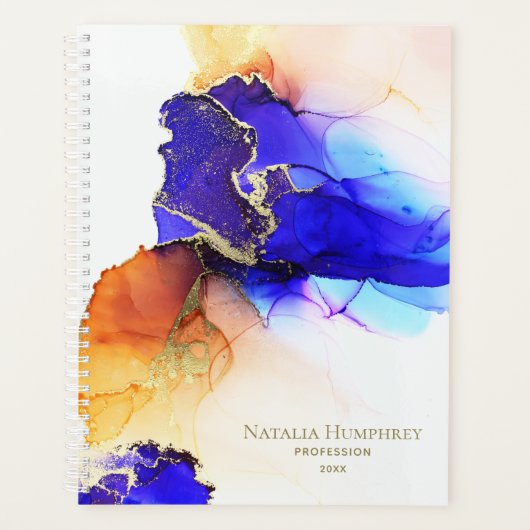 Chic Royal Blue Oranje Custom Planner (Voorkant)