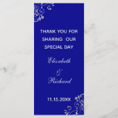 Chic Royal Blue Silver Swirl Wedding Menu (Achterkant)