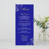 Chic Royal Blue Silver Swirl Wedding Menu (Staand voorkant)