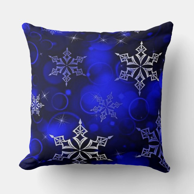 Chic Royal Blue Snowflake Motif Kussen (Voorkant)