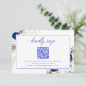 Chic Royal Blue Wedding Website RSVP QR Code Kaart (Staand voorkant)