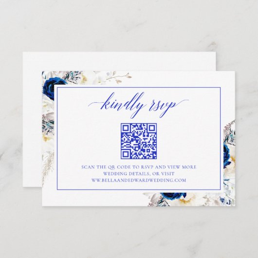 Chic Royal Blue Wedding Website RSVP QR Code Kaart (Voorkant / Achterkant)
