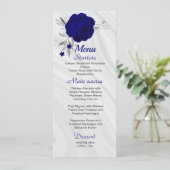 chic royal blue zilver gray floral bruiloft menu (Staand voorkant)