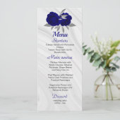 chic royal blue zilver gray floral bruiloft menu (Staand voorkant)