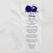 chic royal blue zilver gray floral bruiloft menu (Voorkant / Achterkant)