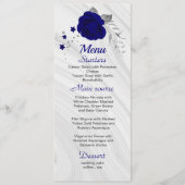 chic royal blue zilver gray floral bruiloft menu (Voorkant)