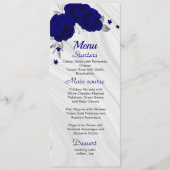 chic royal blue zilver gray floral bruiloft menu (Voorkant)