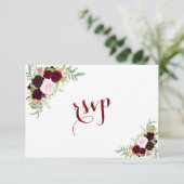Chic Royal Burgundy Marsala Floral Wedding RSVP (Staand voorkant)