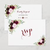 Chic Royal Burgundy Marsala Floral Wedding RSVP (Voorkant / Achterkant)