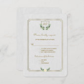 Chic Royal Gold Crest Lush Greenery Wedding RSVP (Voorkant / Achterkant)