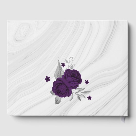 chic royal paars floral Silver leaves Gastenboek (Achterkant)