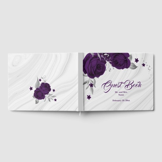chic royal paars floral Silver leaves Gastenboek (Volledig)