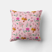 Chic Roze Bij en Bloemendesign Naam & Monogram Kussen (Achterkant)