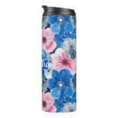 Chic Roze Blauwe Bloemen Thermosbeker (Geroteerd rechts)