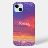 Chic roze blauwe zonnefoto confetti custom script Case-Mate iPhone case (Achterkant)