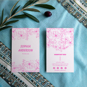 Chic Roze Bloemen Hand-getrokken Botanische Visitekaartje
